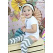Easter White Baby Jumpsuit Grey Rabbit Tie Print & White Headband Grey Bow & Grey White Chevron Leg Warmer Set TH567